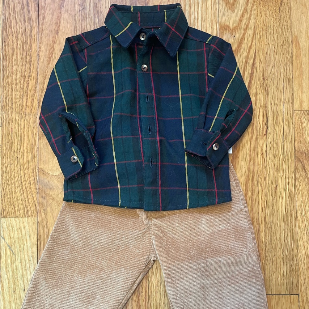 Plaid Shirt and Tan Pants Kids Matching Set